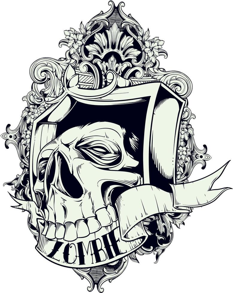 Undead Horror Skull Graphic Tee Art, Zombie Apocalypse Shirt Design Illustration vector