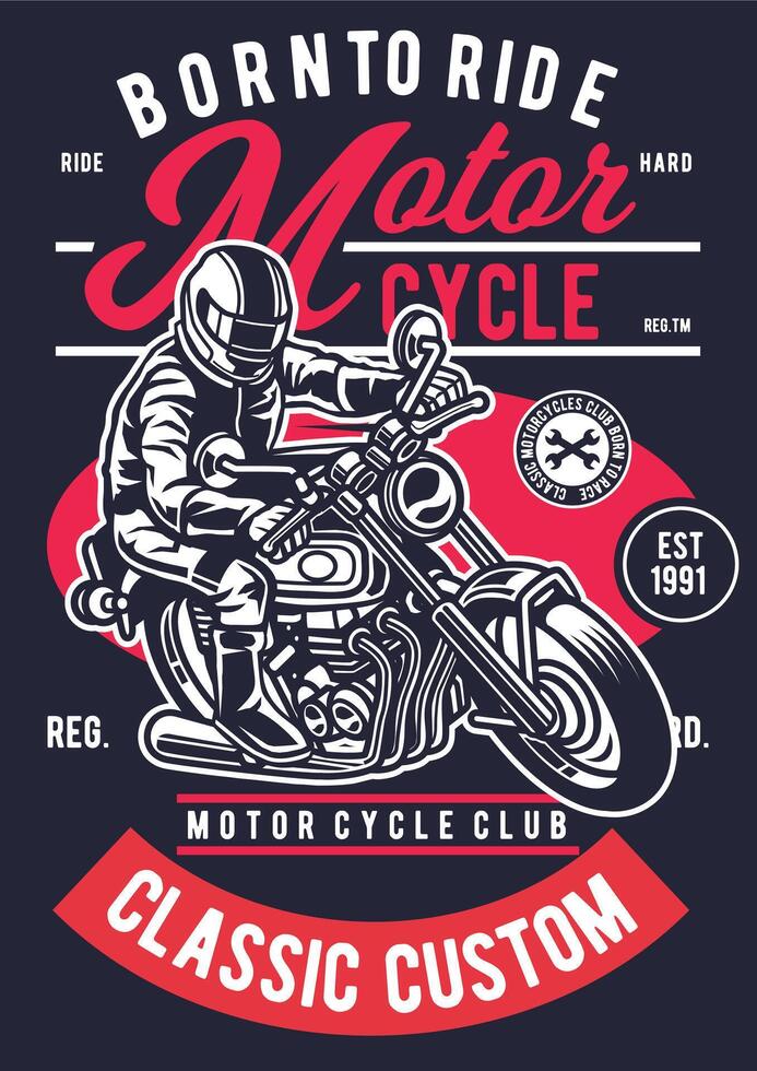 Vintage Motorcycle Biker Retro Graphic Tee Design Art vector