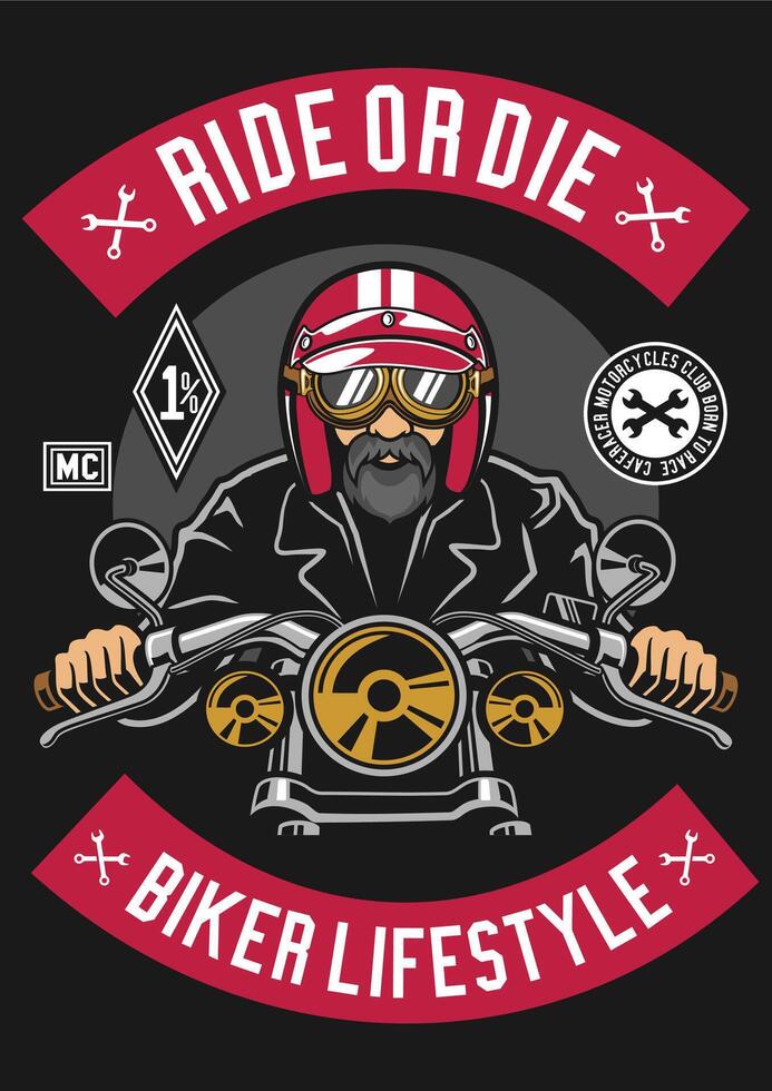 Vintage Biker Ride or Die Retro T-Shirt Graphic Design Art vector