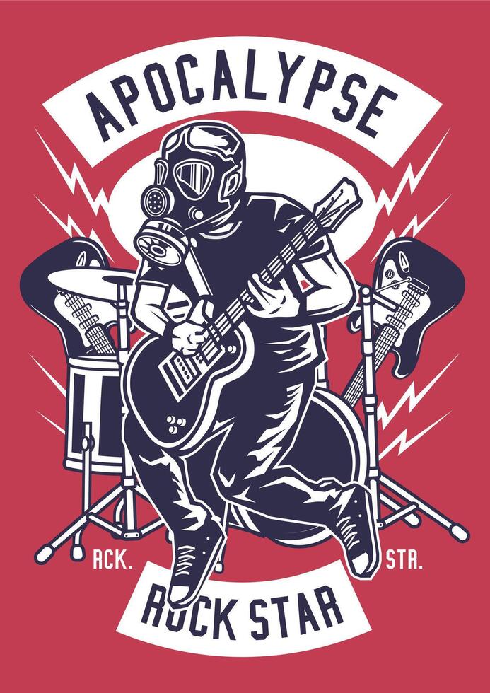 Retro Apocalyptic Rock Star Vintage T-Shirt Graphic Design Art vector