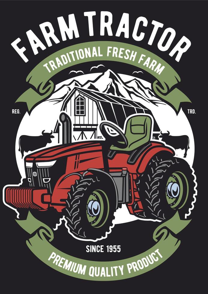 Vintage Farm Tractor Retro Graphic Tee Design, Classic Agriculture Illustration for T-Shirt Printing vector
