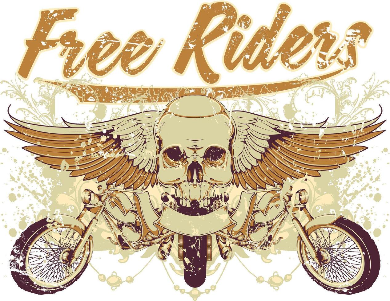 Edgy Skull Biker T-Shirt Graphic Vintage Motorcycle Rebel Design Art vector