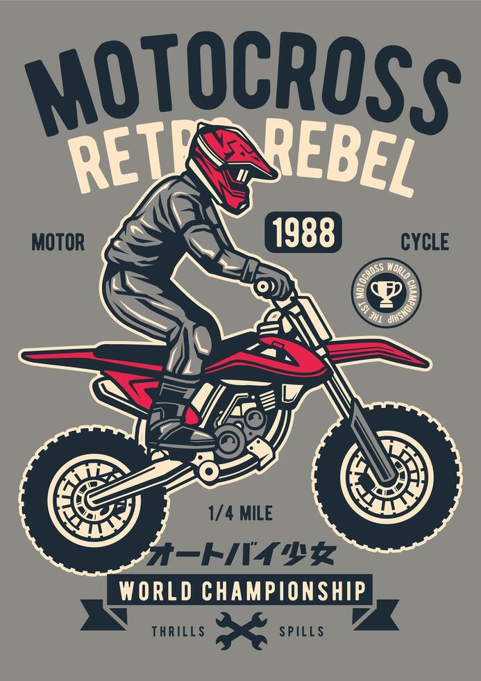 Vintage Motocross Rebel Retro T-Shirt Graphic Design Illustration vector