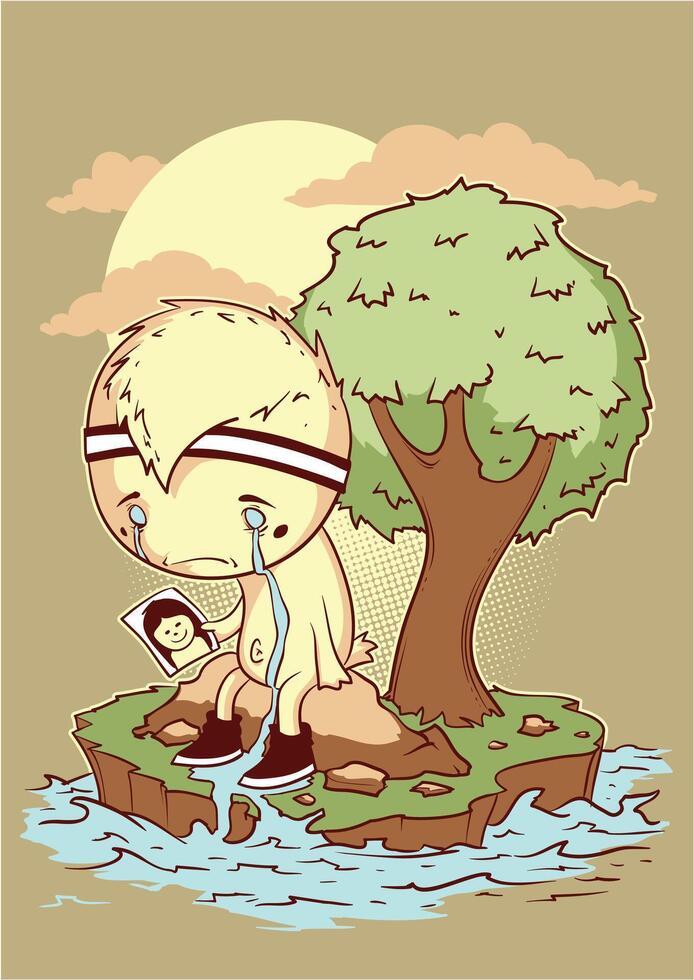 Retro Vintage Crying Man Island Tears Graphic Tee Design Art vector