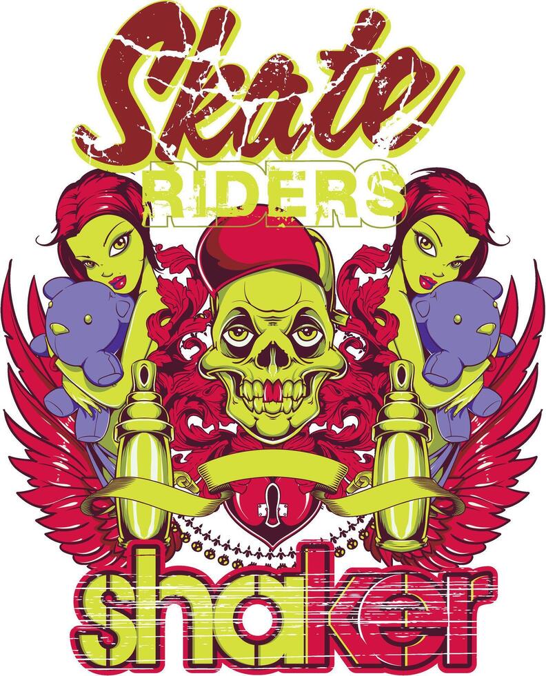 Vintage Skateboarder Retro Graphic Tee Design, 80s Inspired Shaker T-Shirt Art, Edgy Urban Streetwear Illustration vector