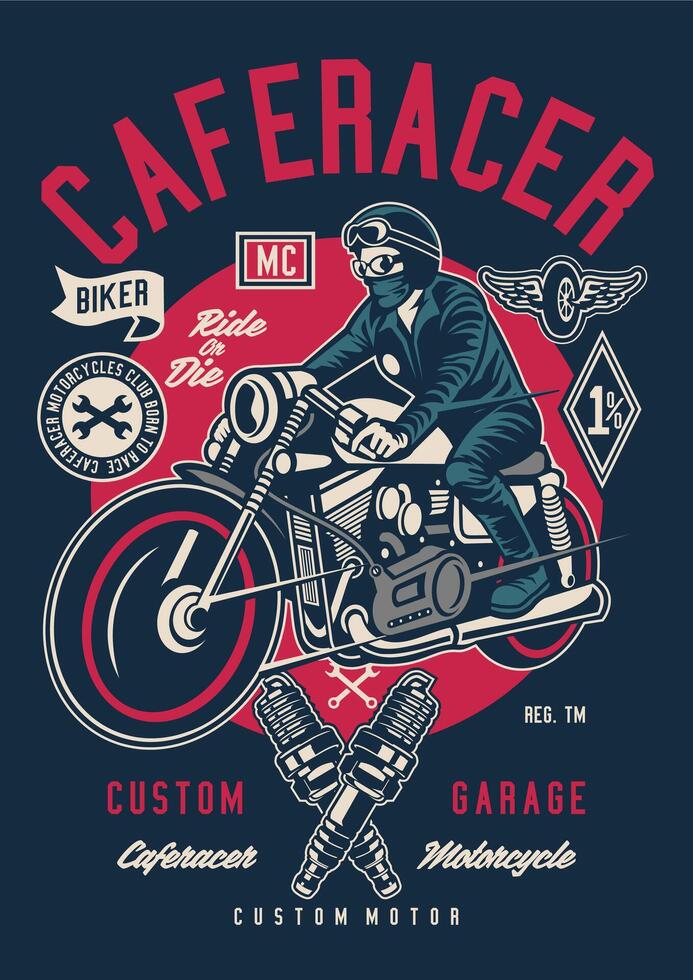 Vintage Cafe Racer Motorcycle Retro Graphic Tee Design Art vector