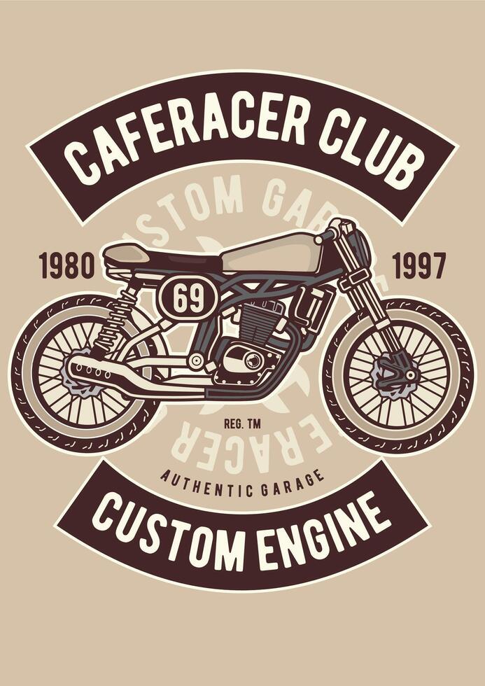 Vintage Cafe Racer Motorcycle Retro T-Shirt Graphic Design Art vector