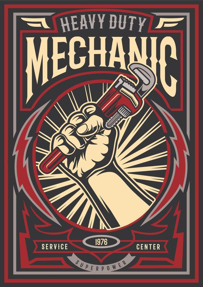 Vintage Mechanic T-Shirt Graphic Retro Garage Illustration Art vector