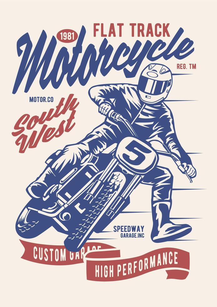 Vintage Flat Track Motorcycle Racing Retro T-Shirt Graphic Art vector