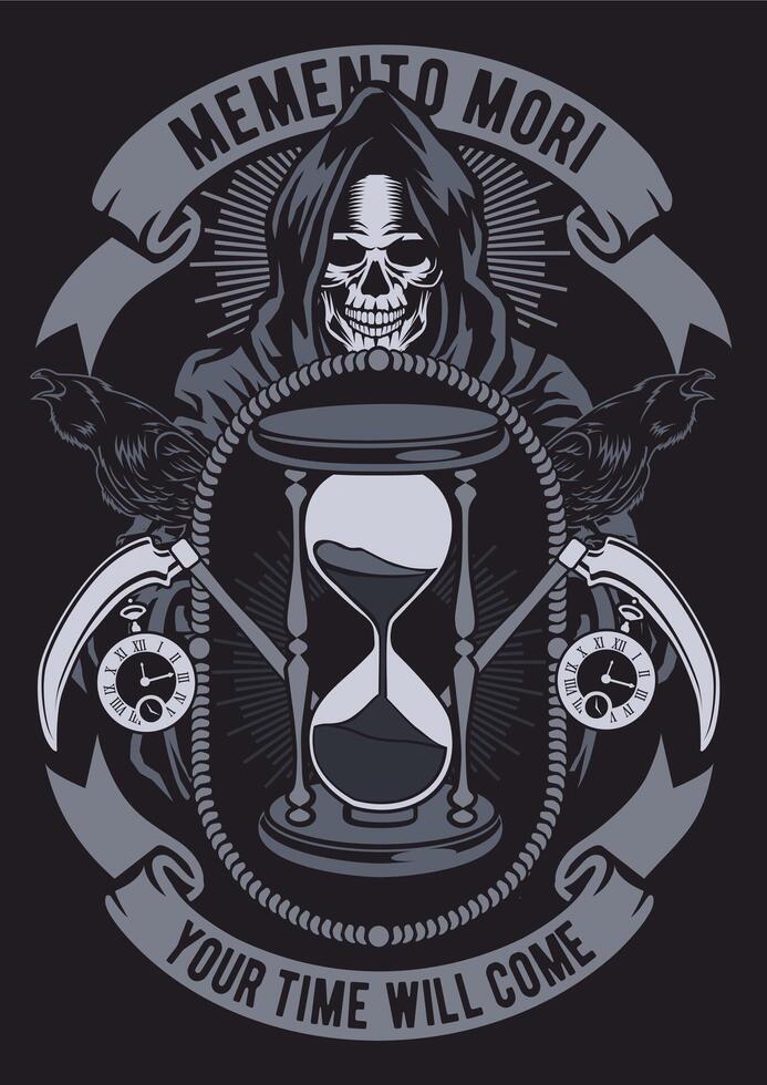 Memento Mori Vintage Retro T-Shirt Graphic Design Illustration vector