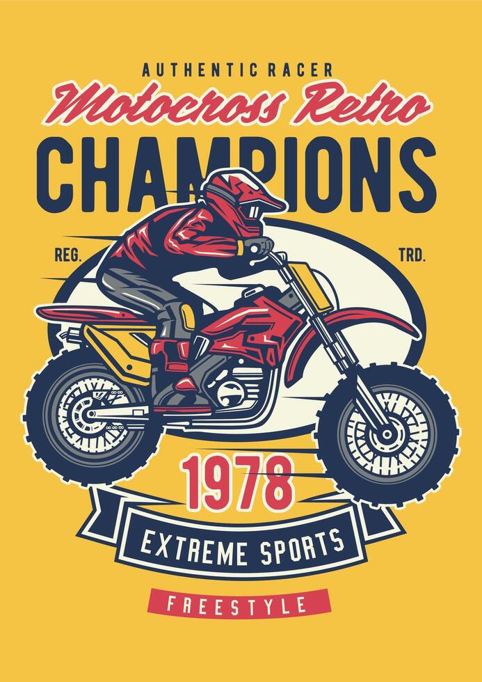 Vintage Motocross Champion Retro T-Shirt Graphic Design Illustration vector
