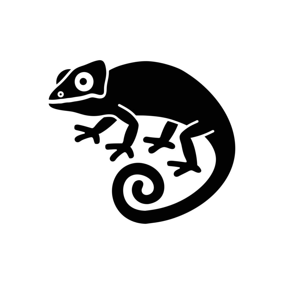 Black chameleon exhibits unique, curled tail on a transparent background vector