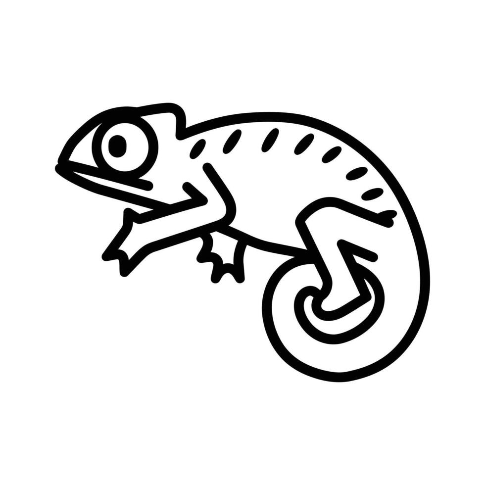 A simple black outline shows a cartoon chameleon with a curled tail vector