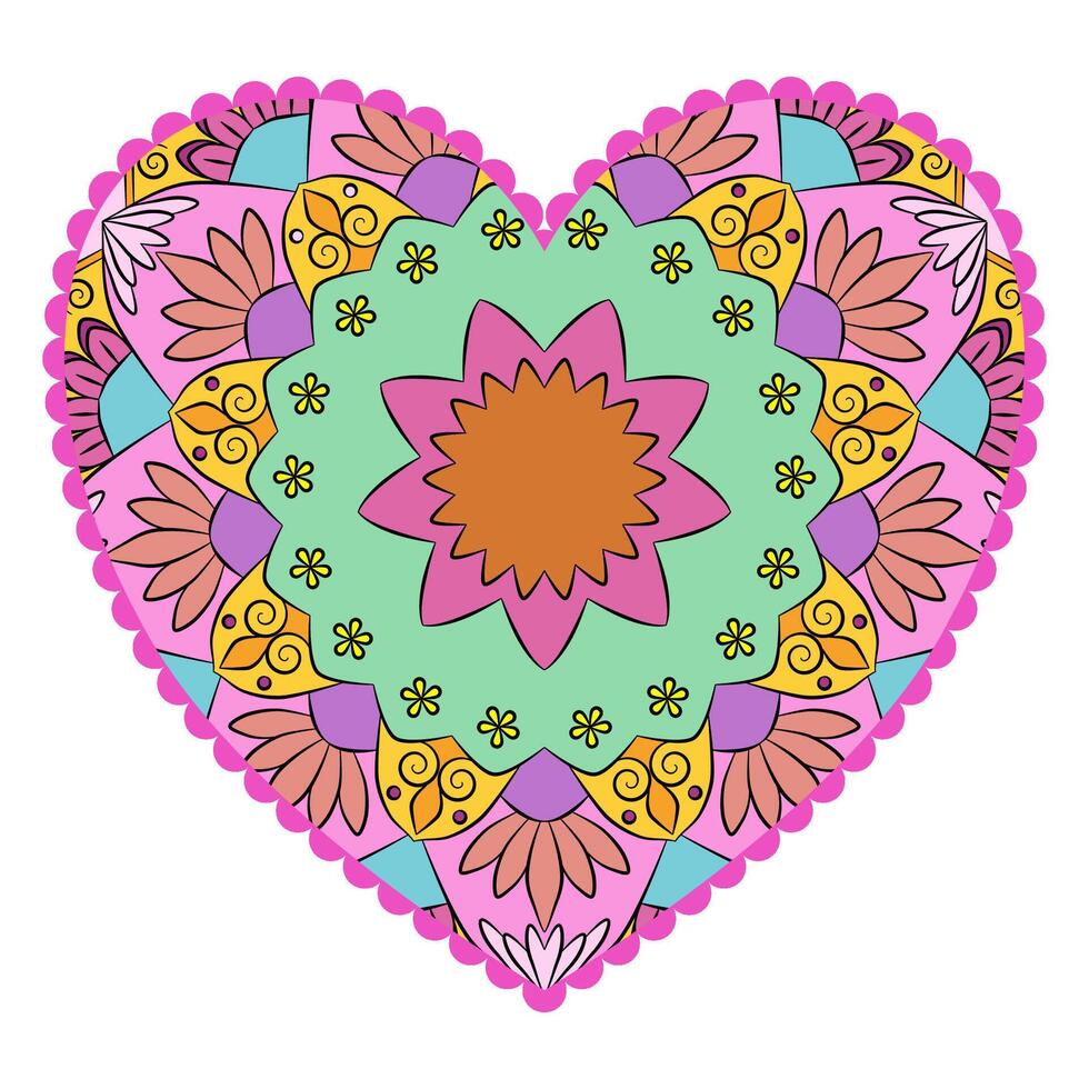 colorful mandala flowers with heart shape ,elements for decoration on transparent background vector