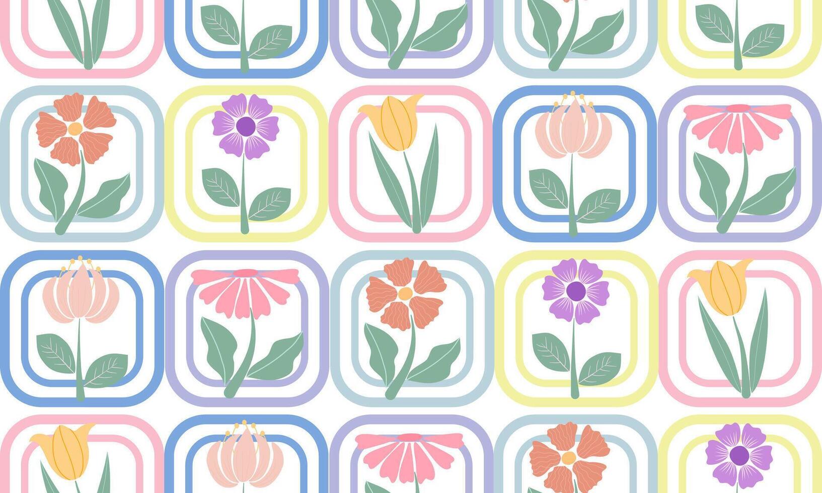 a pattern composed of pastel flower and square with light orange background , design for fabric or various pattern printing works. vector