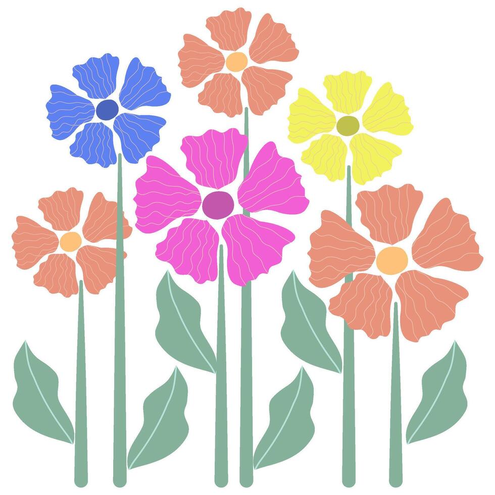 colorful pastel flowers garden elements for decoration on transparent background vector
