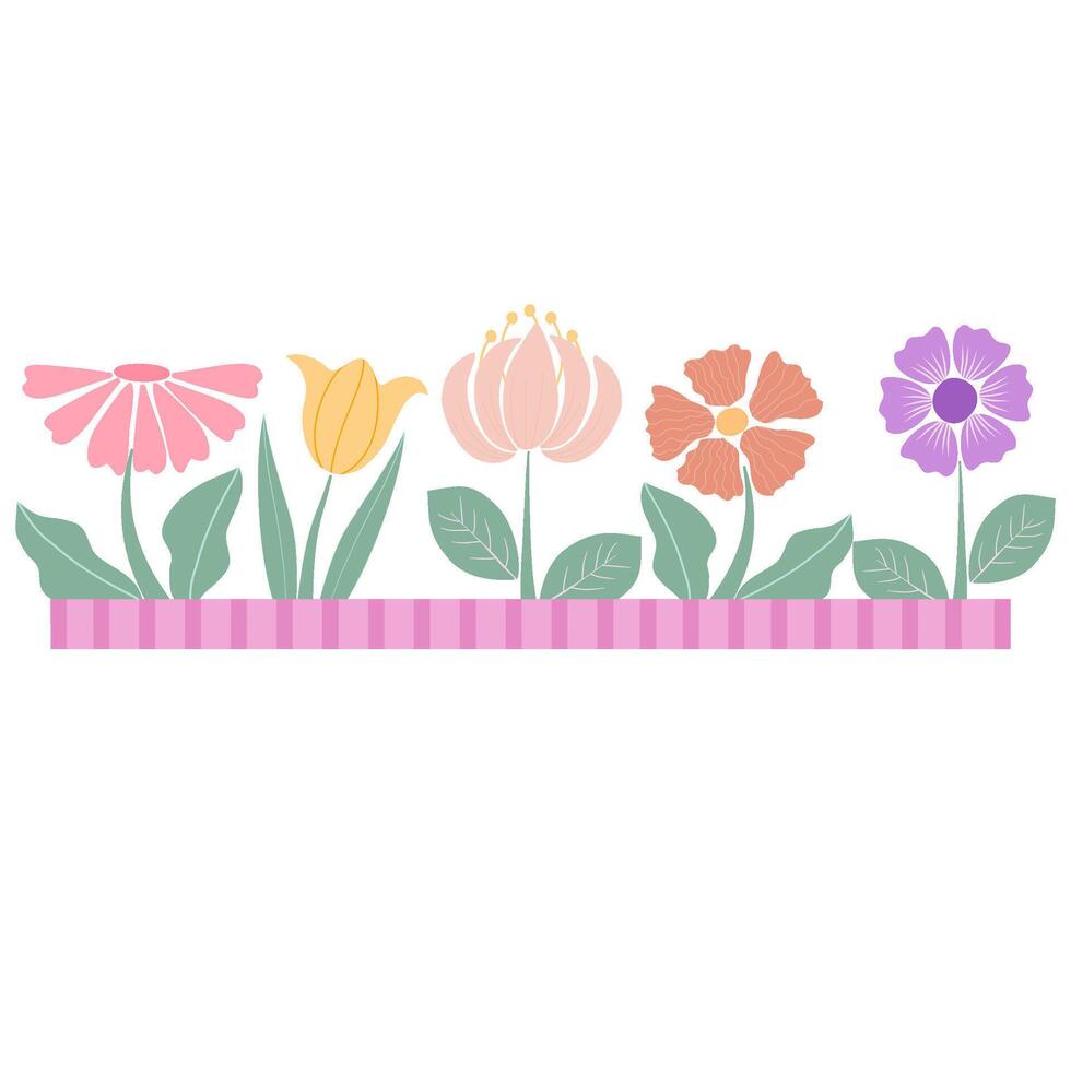pastel flowers garden elements for decoration on transparent background vector