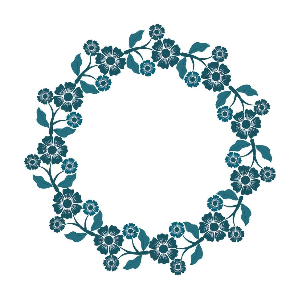 Round wreath ornament blue flower abstract pattern on transparent background vector