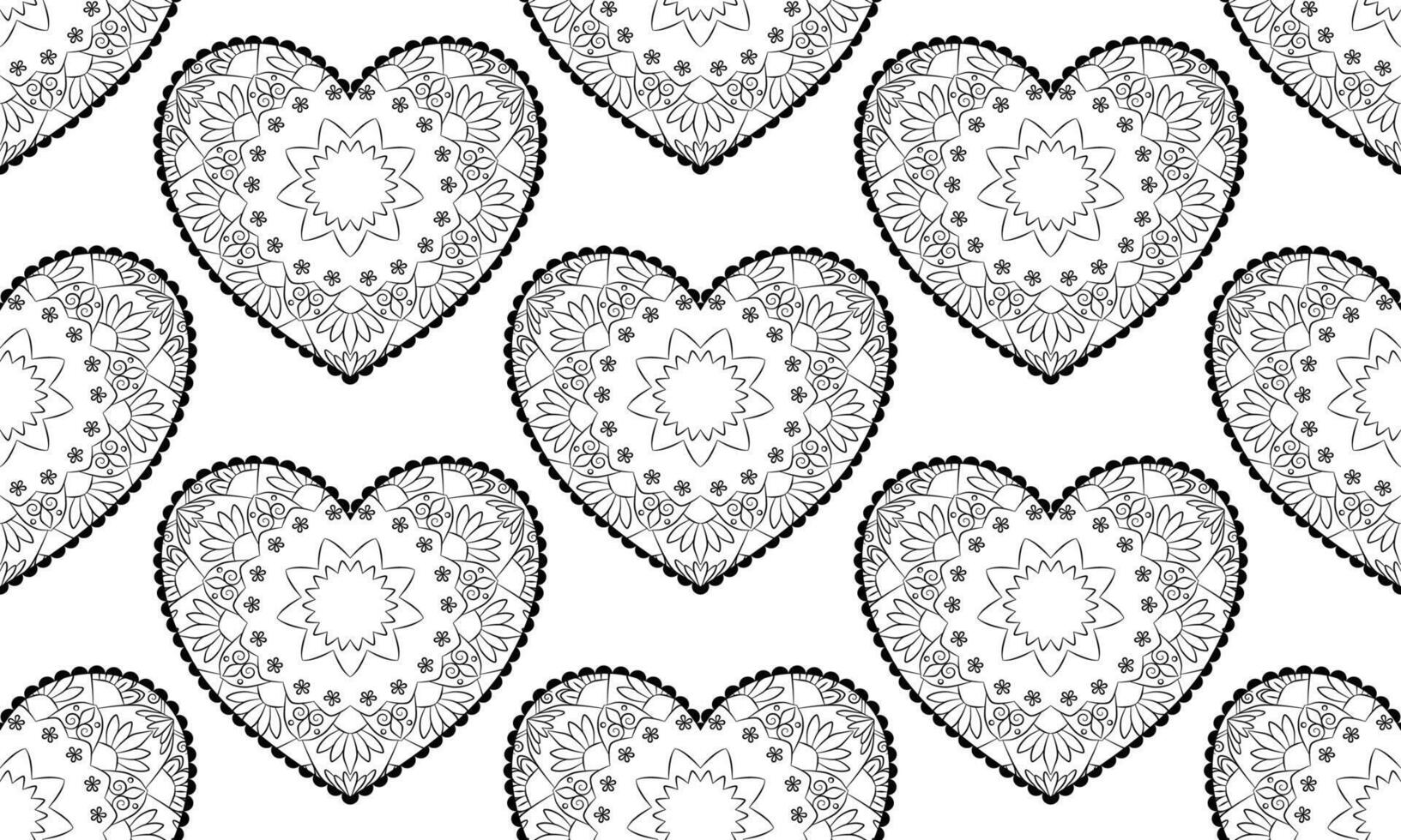 pattern designs with mandala flower and heart shape on white background , design for fabric or various pattern printing works. vector
