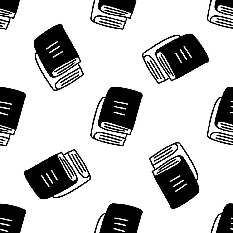 Seamless pattern. Stack of books. black and white doodle vector