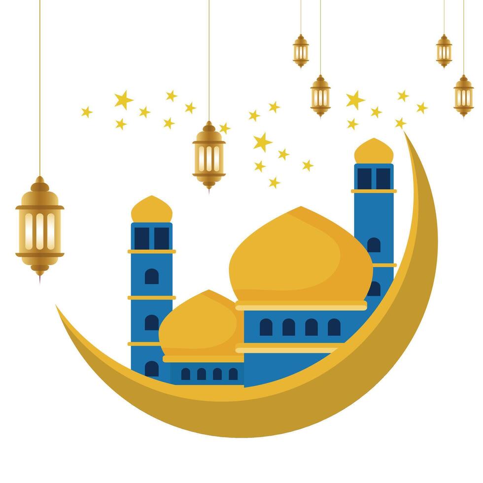 Minimal Crescent Moon with Mosque Elements in Abstract Style vector