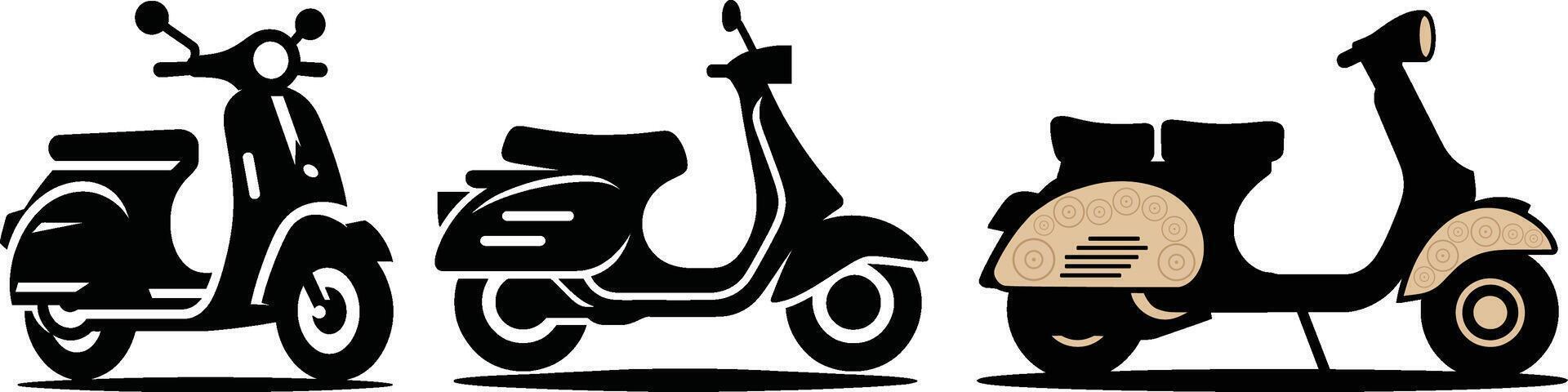 Three vintage scooter silhouettes on white background, design illustration vector