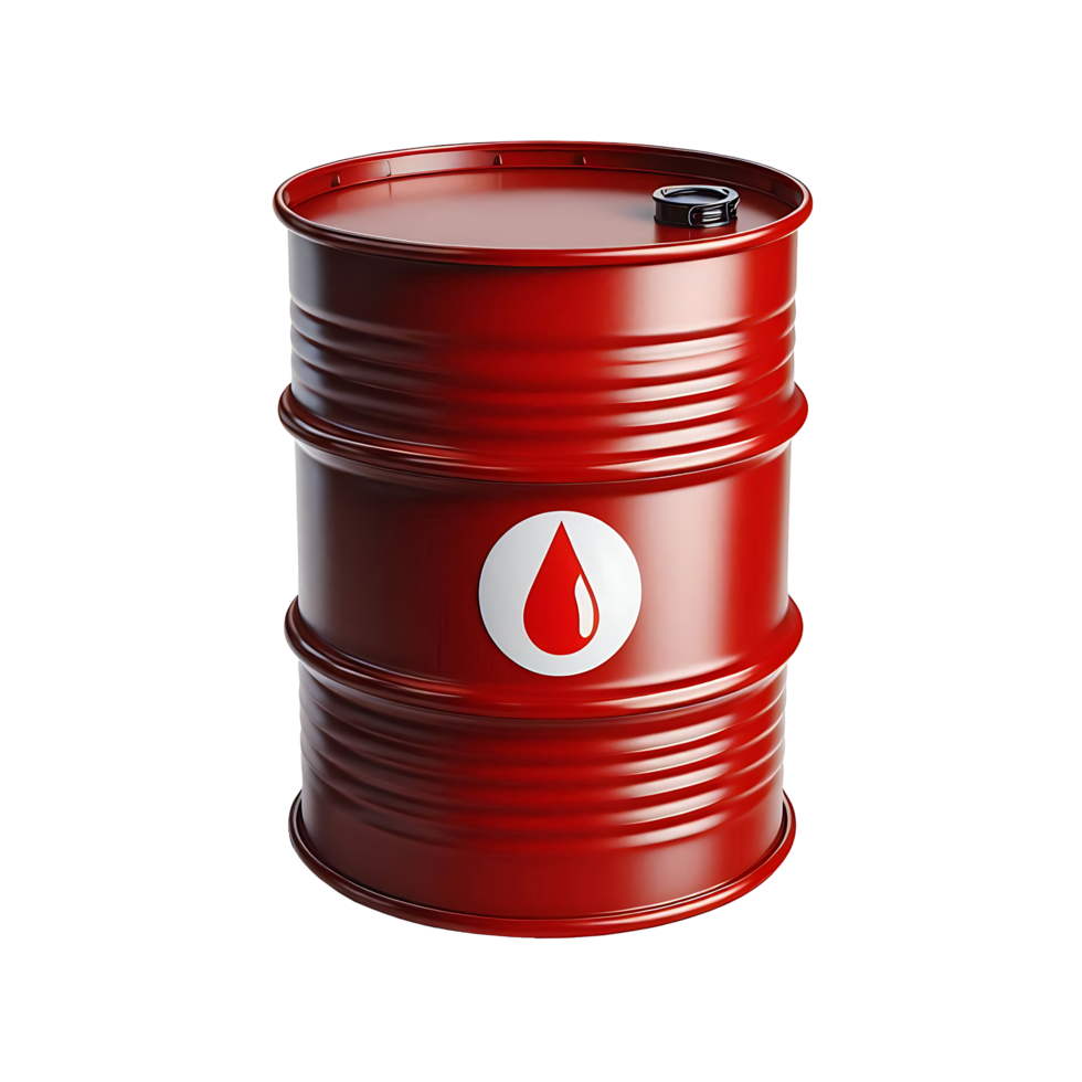 3D Red Oil Barrel with Droplet Symbol Isolated on Transparent Background png