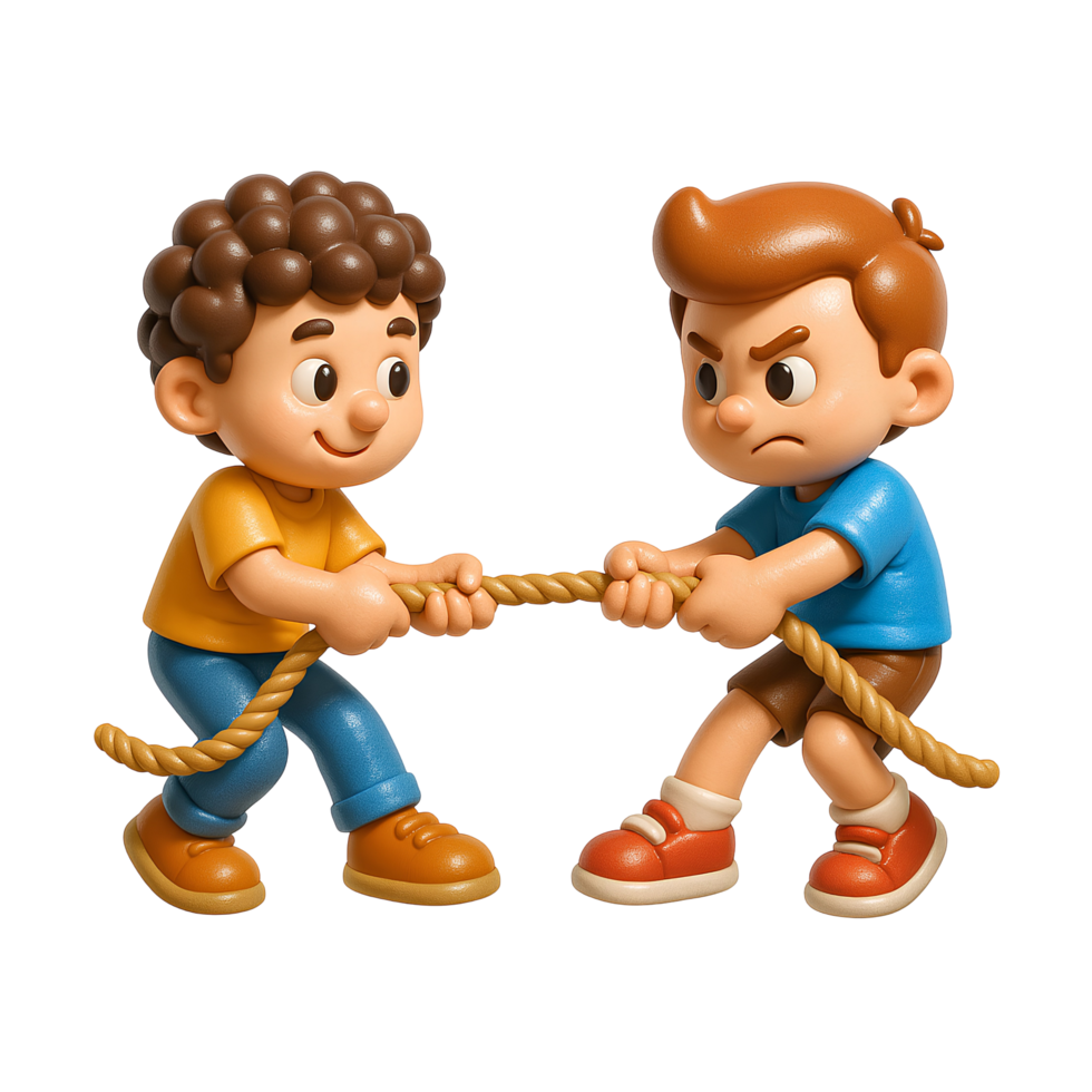 3D Cartoon Kids Playing Tug of War Isolated on Transparent Background png