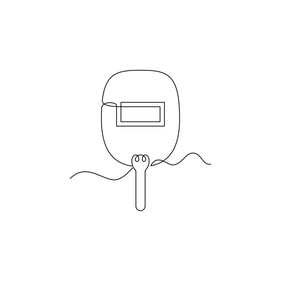 one line art Welding Hand Shield illustration. line art, one continuous line, simple, hand drawn and sketch style. for icons, symbols, signs or logos vector
