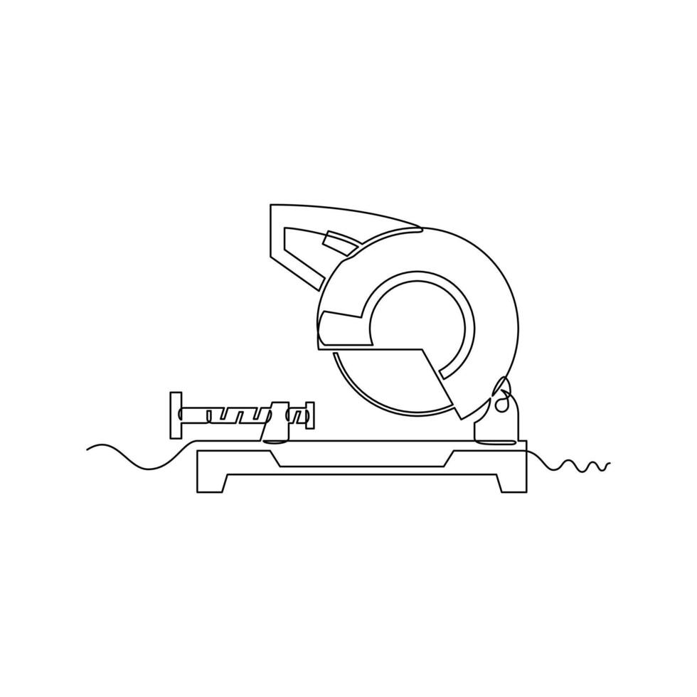 one line art Chopsaw Machine illustration. line art, one continuous line, simple, hand drawn and sketch style. for icons, symbols, signs or logos vector