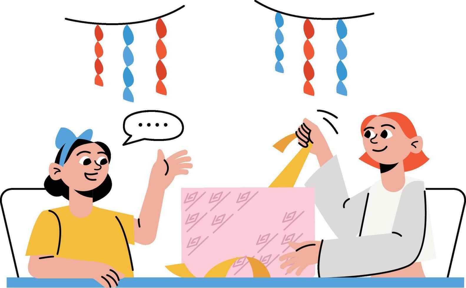 Wrapping Birthday Presents Together Illustration for web, app, infographic, etc vector