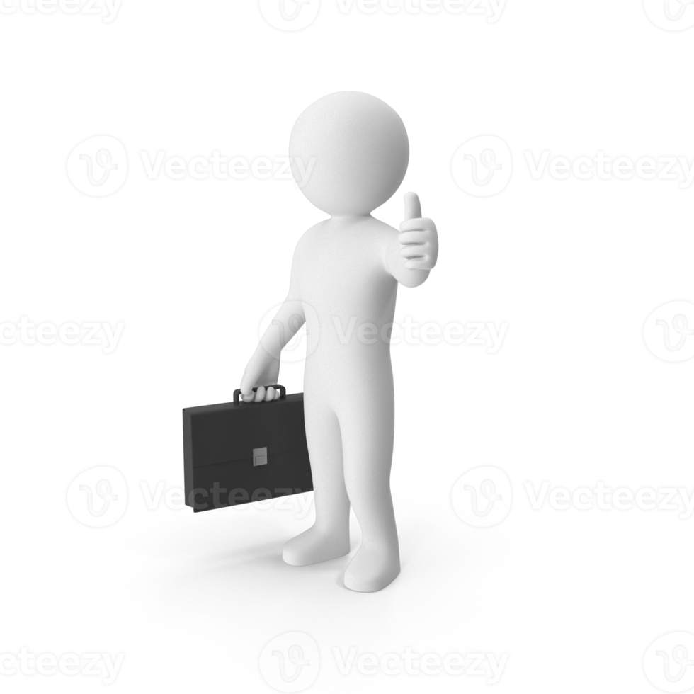 3D model of a business person, neutral expression, holding a black briefcase png