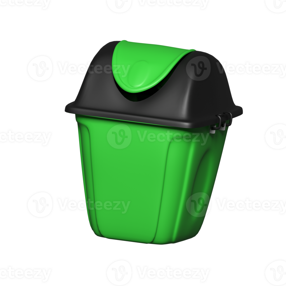 A green trash can with a black lid png