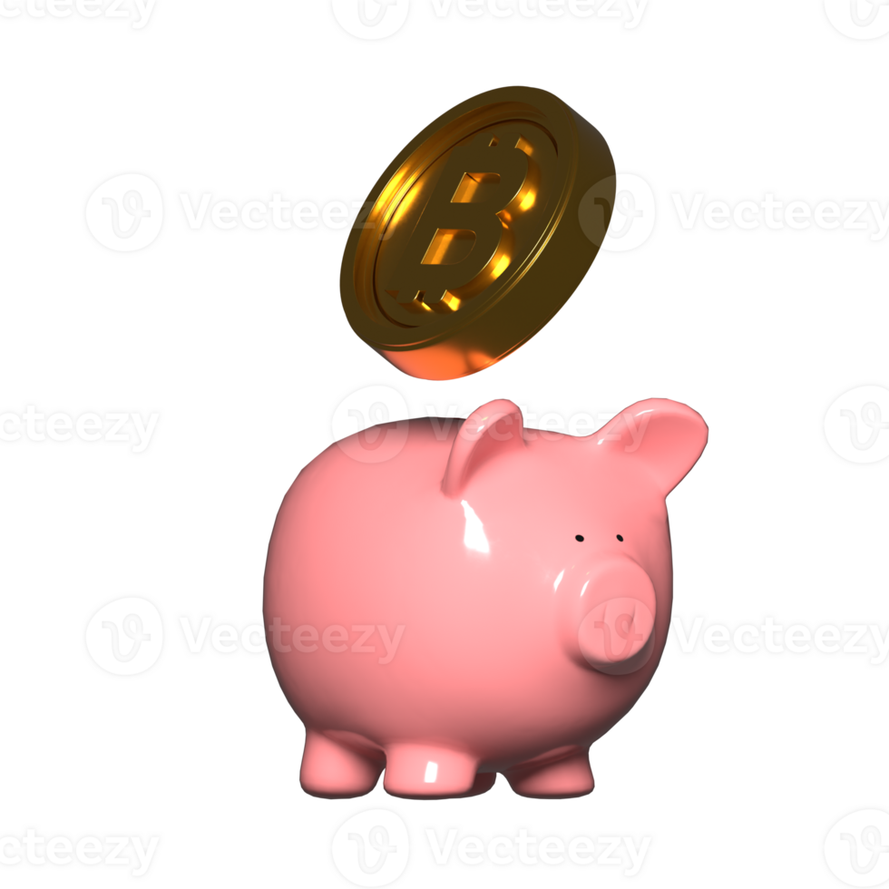 A pink piggy bank with a gold coin on top png