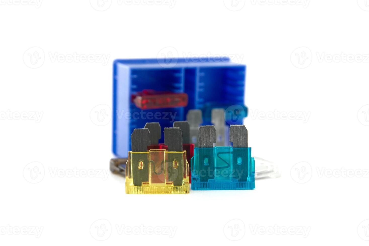 Blown fuses with open circuit isolated on white. photo