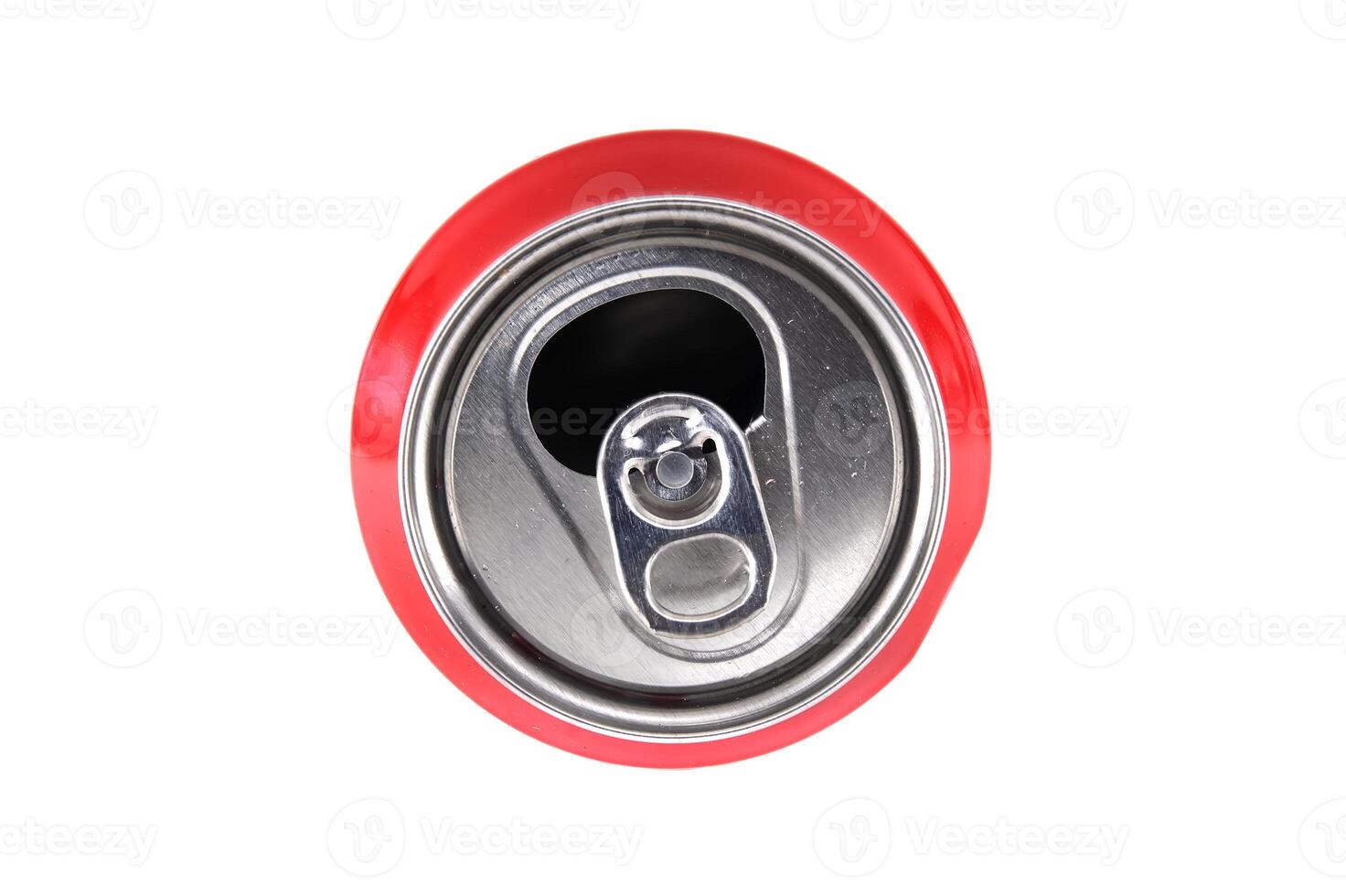 Close-Up View of a Soda Can with Red Top Viewed from Above photo