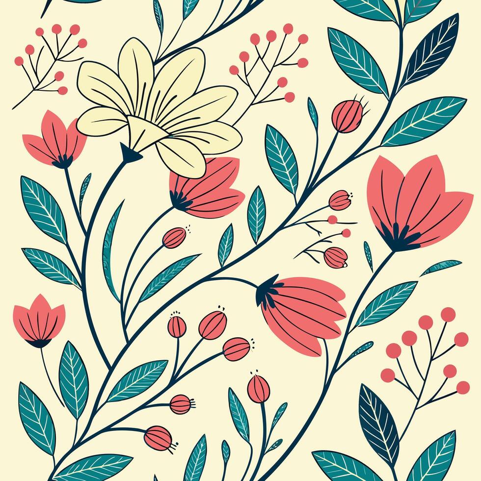 Seamless modern flat doodle floral pattern vector