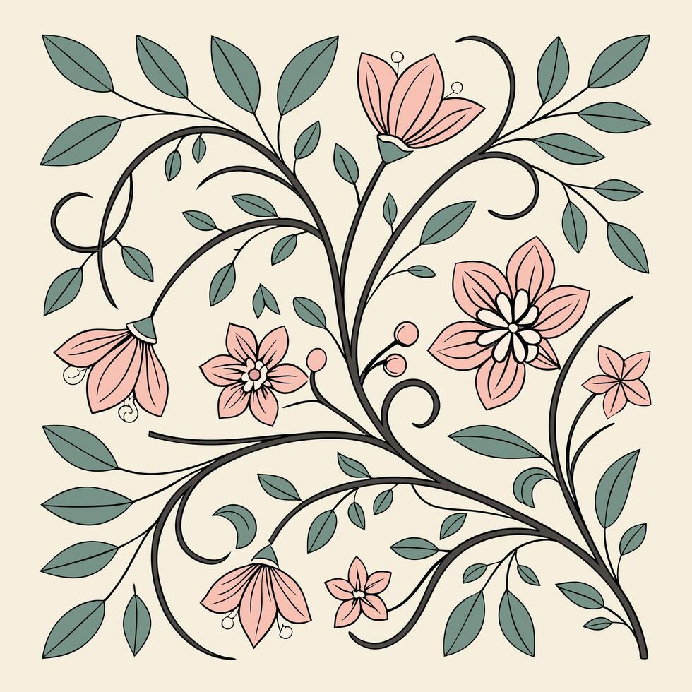 Seamless symmetrical floral vine tile pattern vector