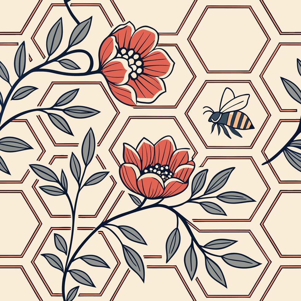 Seamless geometric floral pattern with overlapping hexagons design vector