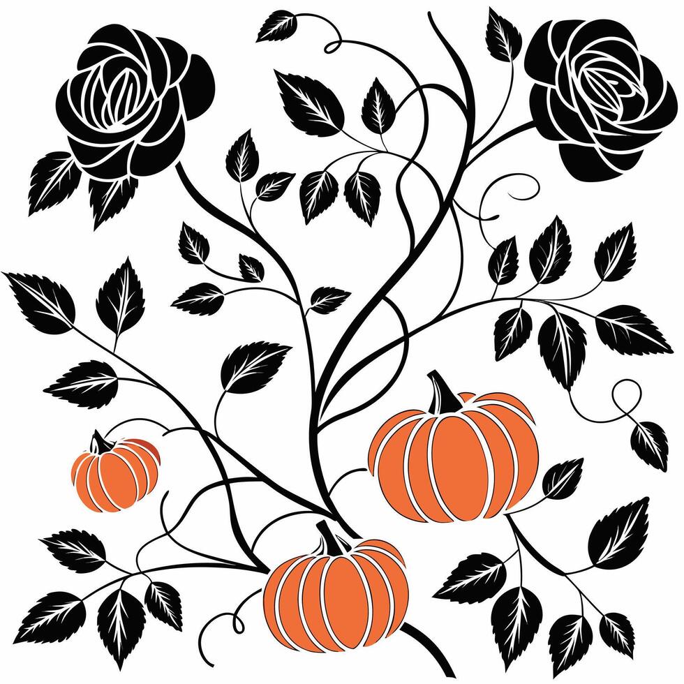 Seamless halloween floral pattern with black roses and orange accents design vector