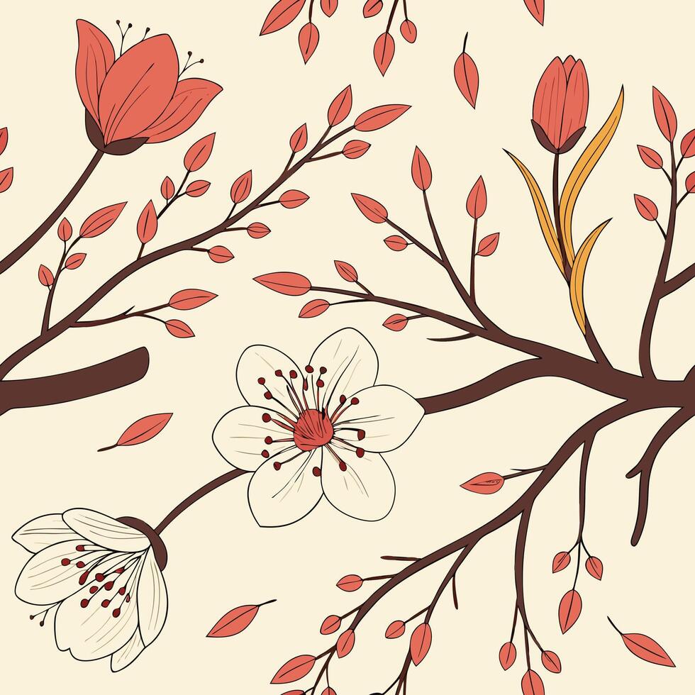 Seamless spring floral pattern with seasonal change vector