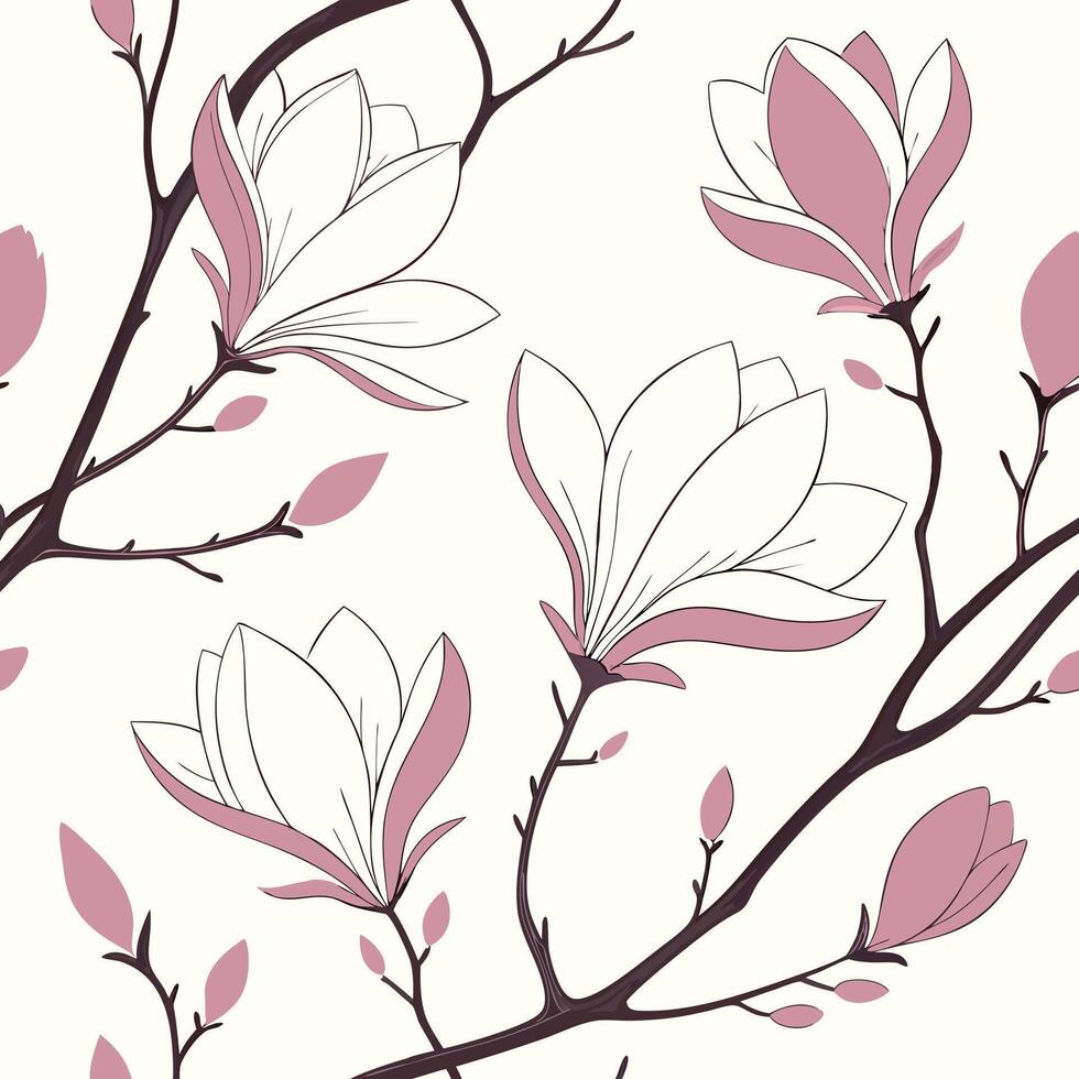Seamless pattern of subtle pink magnolia flowers vector