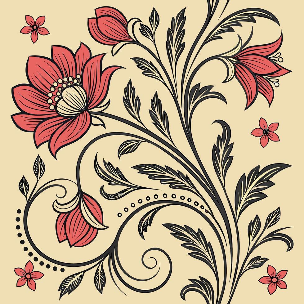 Seamless baroque damask floral pattern with elegant swirls vector