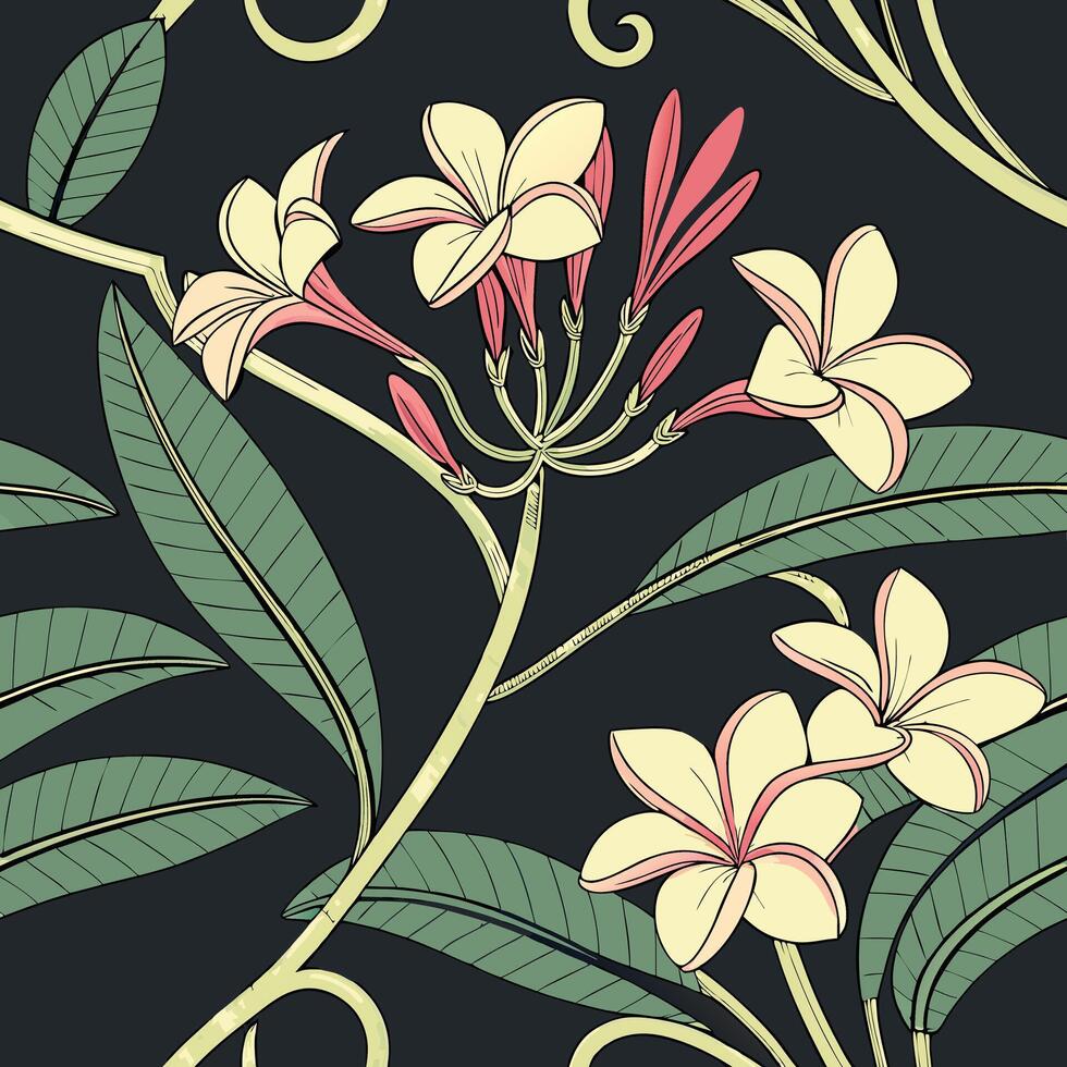 Seamless elegant orchid and vine pattern for textile design vector