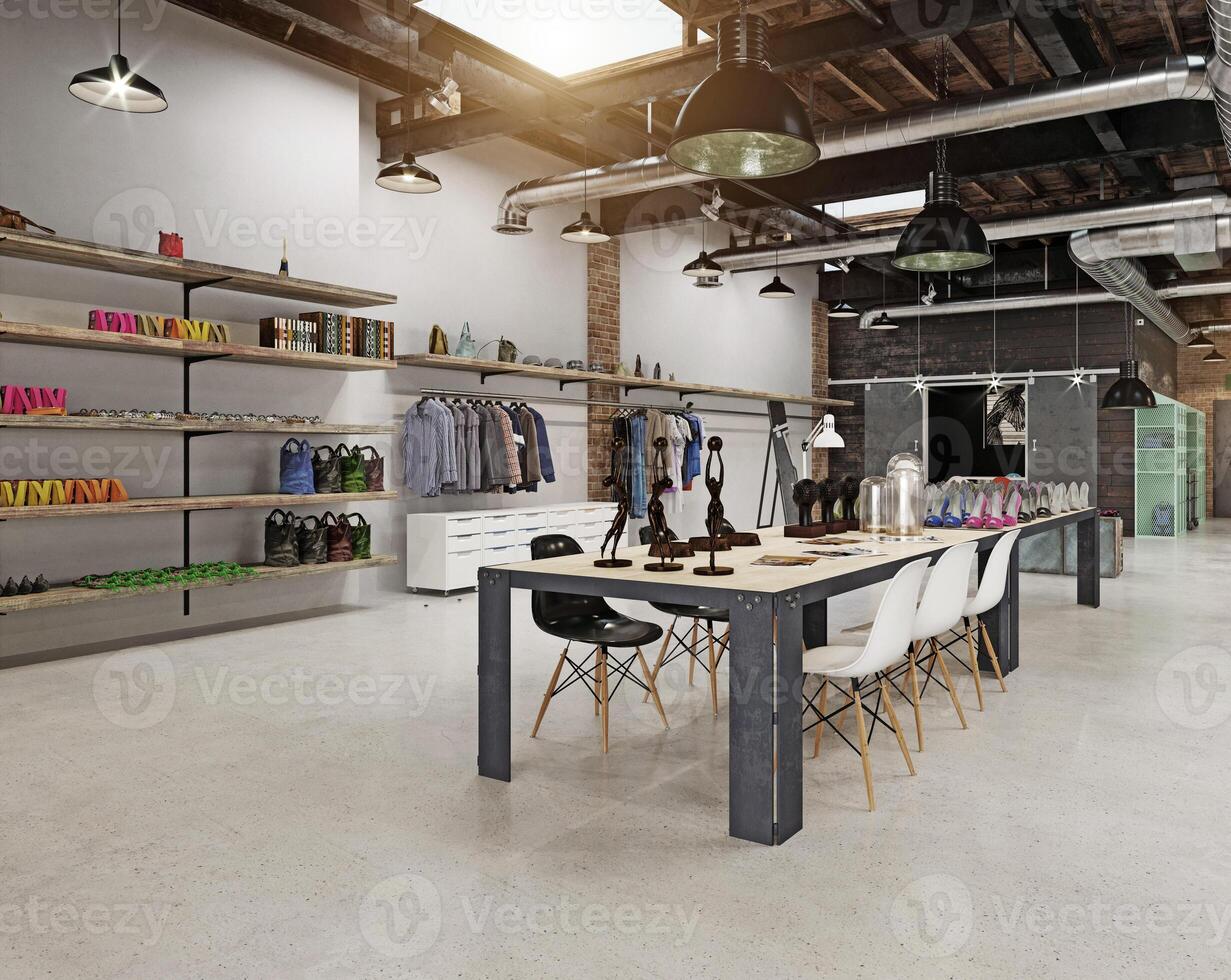 Retail store with shoe display. 3d photo