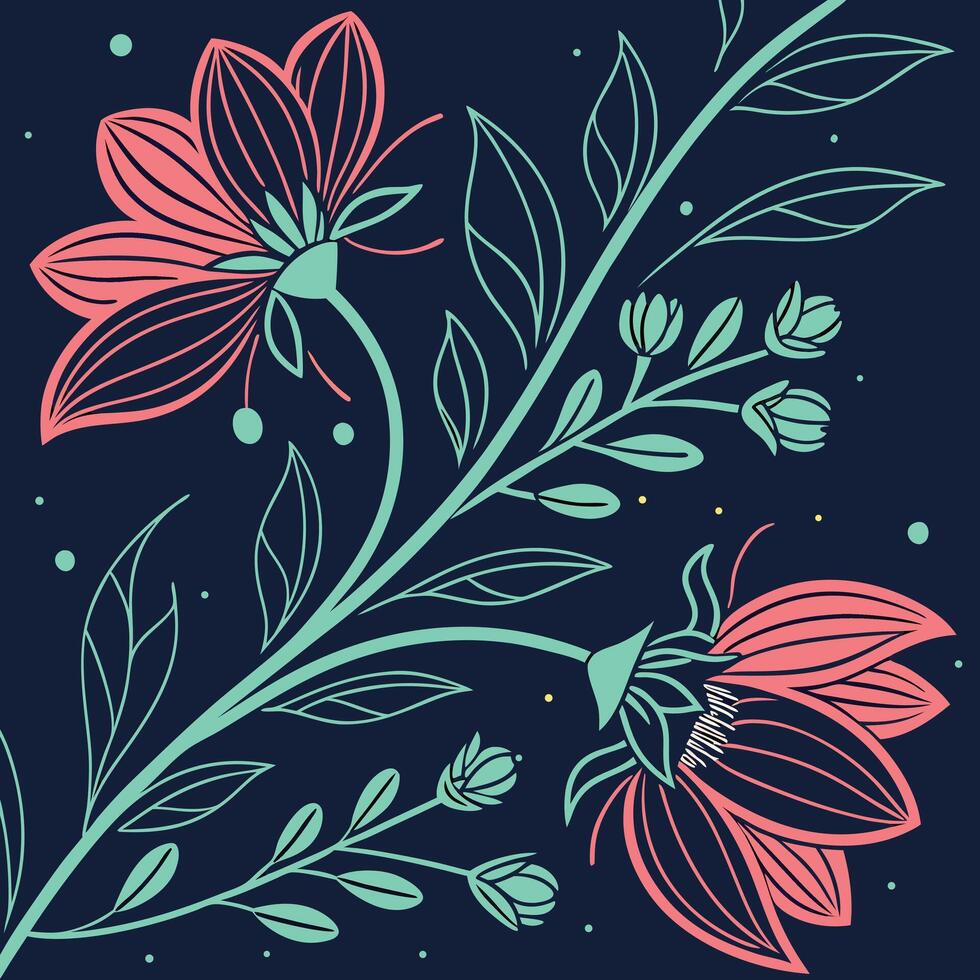 Seamless neon floral night bloom pattern with glow vector