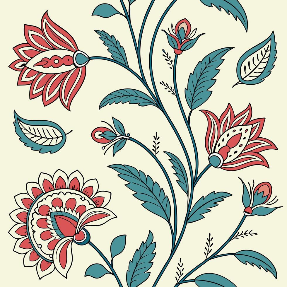 Seamless indian floral block print pattern with text design vector