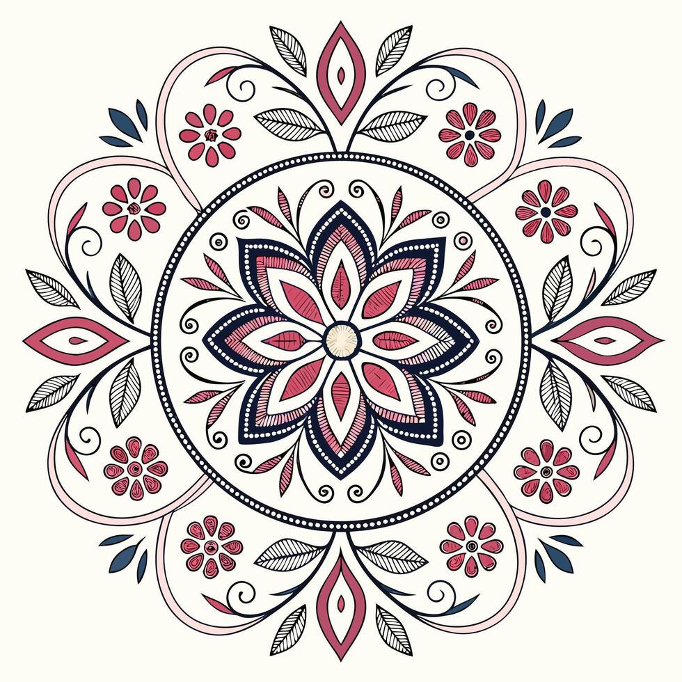 Seamless embroidered mandala floral design for textile art vector