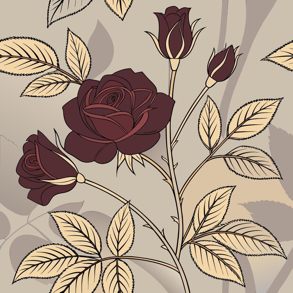 Seamless dark floral pattern with deep burgundy roses vector
