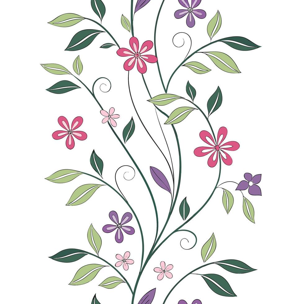 Seamless vertical floral vines pattern for design projects vector